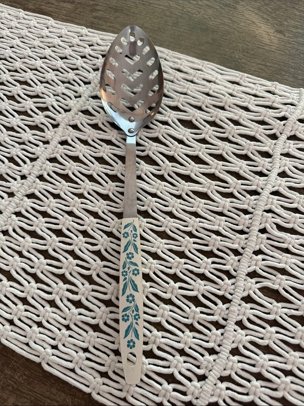 Vintage 60s/70s Household Japan Stainless Steel Cornflower Slotted Serving Spoon